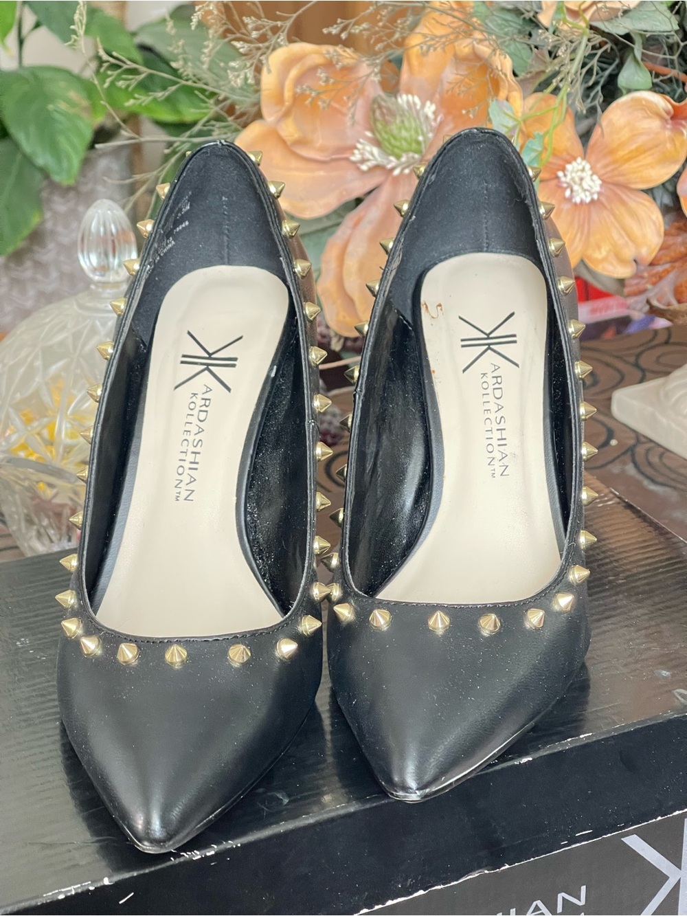 Kardashian Kollection Black Pointed-Toe Studded Pumps